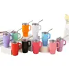 Taza de coche mini de 4 oz para viajes transfronterizos con asa, taza de hielo de acero inoxidable al vacío, taza de café portátil para exteriores con pajita