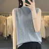 Camisole de lã tricotada de alta costura, gola semimédia, camisa base de verão soltinha para mulheres