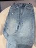 Jeans Rectos Lavados con Pedrería para Mujer 2025 Primavera Estrellas Diseño Brillante Sentido de la Moda Pantalones de Pierna Ancha Estrecha de Industria Pesada