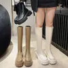 Botas de Cuero Versátiles para Mujer Estilo Coreano Botas Altas hasta la Rodilla de Caña Larga Moda para Mujer Adelgazantes de Caña Recta Tacón No Grueso Botas de Motocicleta de Otoño 2026