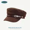 Hebilla de Cinturón Estilo Británico Sombrero Octagonal de Copa Plana para Mujer, Sombrero de Artista de Gamuza Versátil Retro Literario de Moda que Hace que la Cara Parezca Más Pequeña