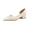 Emagrecedoras Versáteis Luxuosas Bico Fino Primavera/Verão 2023 Novas Sapatos de Couro de Vaca Amêndoa de Camada Única com Dobras de Salto Médio Baixo para Mulheres