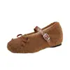 Zapatos Peludos de Moda y Versátiles con Lazo Oculto para Aumentar la Altura para Mujer 2026 Otoño/Invierno Nuevo Estilo Suave Mary Janes de Correa Única