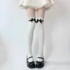 Meias de renda Lolita com cano alto para primavera e outono com fita de laço meias de cano alto estilo ballet branco meias de cano médio jk