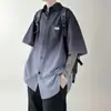 Camisa de Manga Corta Tie-Dye Degradado de Marca de Moda Nueva de Verano para Hombre de Manga Tres Cuartos Holgada Atractiva Casual de Gama Alta