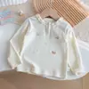 Camiseta de Menina para Primavera e Outono, Roupa de Bebê Estilosa, Camiseta Base Doce Única e Moderna para Crianças com Gola de Renda e Bordado de Flor Cartoon