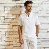 Comercio exterior transfronterizo verano nuevo ropa de hombre traje de lino de algodón, estilo chino retro camiseta de manga corta y pantalones cortos conjunto de dos piezas