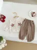 26 Outono Novo Conjunto para Meninas Estilo Coreano Fashionável Duas Peças Jaqueta Casual e Calça Longa Waffle Conjunto de Outono