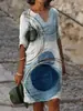 2026 Nuevo Vestido de Verano para Mujer con Estilo de Pintura al Óleo Transfronteriza, Cuello en V, Impresión 3D, Holgado, de Manga Corta, para Vacaciones en la Playa junto al Mar
