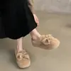 Zapatos peludos de suela gruesa, súper elegantes para mujer, perfectos para usar al aire libre en el invierno de 2026. Nuevos zapatos Mary Jane de algodón sin cordones, forrados de polar
