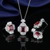 Conjunto de pendientes, collar y anillo con gemas rojas de paloma de lujo europeo y americano, cadena de clavícula de circonita de cristal para mujer, joyería de color