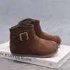 Botas retro de gamuza Birkenstock para niños, nueva colección otoño 2026, botas de cuero con hebilla metálica para niñas, botines de moda con suela blanda