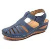 Sandalias de cuña de verano para mujer, zapatos perforados antideslizantes, en stock, sandalias para mujer de talla grande, punta redonda, venta al por mayor, comercio exterior, rojo vintage