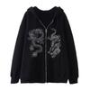 Sudadera con Cremallera Estampado de Dragón para Mujer Amazon 2025 Moda Callejera Europea y Americana Sudadera con Capucha Chaqueta de Forro Polar Holgada de Moda