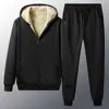 Conjunto de Tres Piezas de Terciopelo Sudadera de Imitación Cachemir Cárdigan Pantalones Otoño e Invierno Cálido Espesado Holgado con Capucha Traje Deportivo