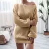 Foto Real de Outono e Inverno Europeu e Americano Manga Longa Gola Uma Linha Casual Solto Tricô Vestido Suéter O Mais Quente da Amazon Roupas Femininas Transfronteiriças