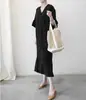 Vestido de Verano Artístico Largo de Manga Media con Cuello en V, Algodón y Lino, Estilo Coreano, Nuevo, Holgado, Tallas Grandes