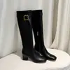 Botas de Moda de Tacón Alto Estilo Británico de 6 cm Elásticas Adelgazantes 2026 Otoño/Invierno Nuevas Botas Altas Hasta la Rodilla con Punta Cuadrada y Tacón Grueso