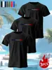 Conjunto de Três Peças de Camisetas Masculinas de Verão Estilo Americano com Estampa de Letras Paris, Gola Redonda, Algodão Puro, Casuais, Confortáveis, Respiráveis e Esportivas