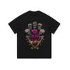Camiseta de Manga Curta com Estampa de Caveira Americana Transfronteiriça Vintage Hip-Hop Algodão Puro Lavagem Pesada Regata para Homens e Mulheres