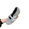 Sapatos Mary Jane Quadrados Chanel-Style com Strass e Salto Escondido Forrados com Lã para Mulheres, Sapatos de Ballet de Solado Grosso para Outono e Inverno, Mocassins Peludos