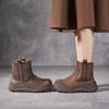Dongguan Exterior Único Inverno Novo Botas de Neve de Sola Grossa Bico Redondo Quentes Botas Espessas Sapatos de Algodão Casuais Retrô de Couro Genuíno Feminino
