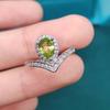 Anel de Topázio Azul Natural Base TikTok Detecção Anel de Coroa Pera Gotas d'Água Peridoto Natural