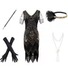 Vestido Gatsby Retrô dos Anos 1920 com Franjas de Miçangas P-4GG Conjunto de Vestido de Festa Noturna com Lantejoulas