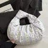 Bolso Grande de Textura Rayada Azul Hielo de Tono Frío, Suave y Dulce, Adecuado para Chicas que Van a Clase o Salen, Bolso Ligero