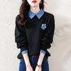 Moletom Feminino Manga Longa Ombro Caído Casual Temperamento Tendência