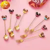 Jingzhi Aço Inoxidável 304 Banhado a Ouro Talheres Colher de Café Garfo Colher de Bolo Garfo Colher de Donut Garfo de Sobremesa Infantil