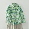 Foto Real Primavera 2025 Laps Camisa Floral Verde Feminina Estampada Camisa Pequena Fina Solta Baita Top Feminino