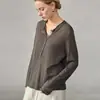 Rebaja de LiquidaciónCamiseta de Manga Larga Holgada de Jacquard de Lana Pura para Mujer, Top Básico con Cuello Semiabierto y Diseño de Bloques de Color