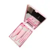 Set completo de 5 brochas de maquillaje portátiles con espejo Juego completo de mini brochas Brocha para base de maquillaje Set de brochas para sombra de ojos Cabello suave de fibra Principiante