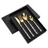 Cubiertos de acero inoxidable imitación mármol transfronterizos de cinco piezas para hotel, cuchillo y tenedor para bistec estilo occidental, juego de caja de regalo con cuchara