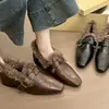 Tendencia de Moda Coreana 2026 Nuevo Estilo Elegantes Mocasines de Cuero con Hebilla y Piel, Punta Cuadrada, Tacón Grueso, Zapatos de Invierno/Otoño con Forro de Terciopelo