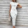 Moda Feminina Transfronteiriça Europeia e Americana da Amazon Estilo Garota Popular Vestido Midi Bodycon com Cintura Torcida Estampa de Leopardo