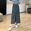 A primavera nunca é tarde demais! Vestido terno estiloso! Saia midi de lã Tencel com fenda frontal, elegante e modeladora, silhueta em H