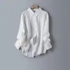 Camisa Elegante de Manga Larga 100% Ramio, Transpirable y Cómoda, con Bordado Pesado de Lujo Estilo Francés, Protección Solar, para Mujer