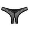 Tanga Fio Dental Sexy de Renda com Abertura e Pérolas para Massagem, Sedutora Roupa Íntima de Tela Erótica para Casal 2006