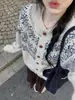 Cardigan de Tricô Jacquard Feminino Novo da Primavera de 2026, Casaco Suéter Versátil Macio Casual Solto Vintage