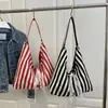 Bolsa de Lona Rayada de Gran Capacidad Estilo Ins Simple Relajada Moda Bolso Tote Doble Cara Bolso de Hombro para Viajero