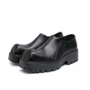 Mocasines cuadrados de cuero retro europeos y americanos transfronterizos para hombre, estilo británico, suela gruesa, que aumentan la altura, talla grande, slip-on casual