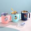 Taza de café de acero inoxidable para oficina de mascota linda de dibujos animados con tapa con taza con pajita con asa taza termo anti-quemaduras