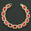 Colar masculino retangular com costura de diamante vermelho corrente clavicular hip hop europeu e americano cool dominador acessórios de liga metálica pingente