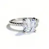 Anillo Mosane de Plata Esterlina S925 para Mujer Asche 2 quilates Clásico Cuatro Garras Corte Cuadrado de Forma Especial Sencillo Joker