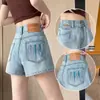 Shorts de Mezclilla Bordados con Letras para Mujer Verano 2025 Delgados de Cintura Alta Pequeño Afro Talla Grande Chica Gordita Pierna Ancha Pantalones Cortos