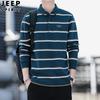 JEEP SPIRIT camiseta de rayas con cuello de solapa otoño top casual camisa polo de manga larga para hombre negocios
