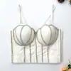Camisola de Diseño de Nicho Estilo Francés Ceñida a la Cintura con Cadena de Pedrería y Perlas, Copa Integrada y Corsé de Ballenas, Adecuada para Uso Interior y Exterior