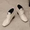 Botas de Cuero de Corte Bajo con Punta Redonda y Tira Cruzada para Otoño e Invierno Suela de Goma Blanda Tacón Alto Ligero Color Sólido Botas Martin para Mujer sin Cierre Versátiles Talla Grande